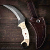 Damascus Steel Hawkbill Karambit Knife with leather sheath