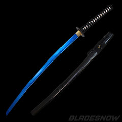 Onikiri Blue Katana Sword 1045 Steel Battle Ready Handmade Damascus Etch