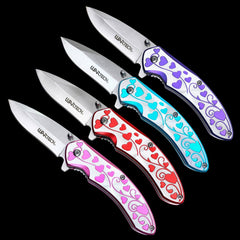 Floral Hearts Spring Assisted Pocket Knife Set 4 Pack