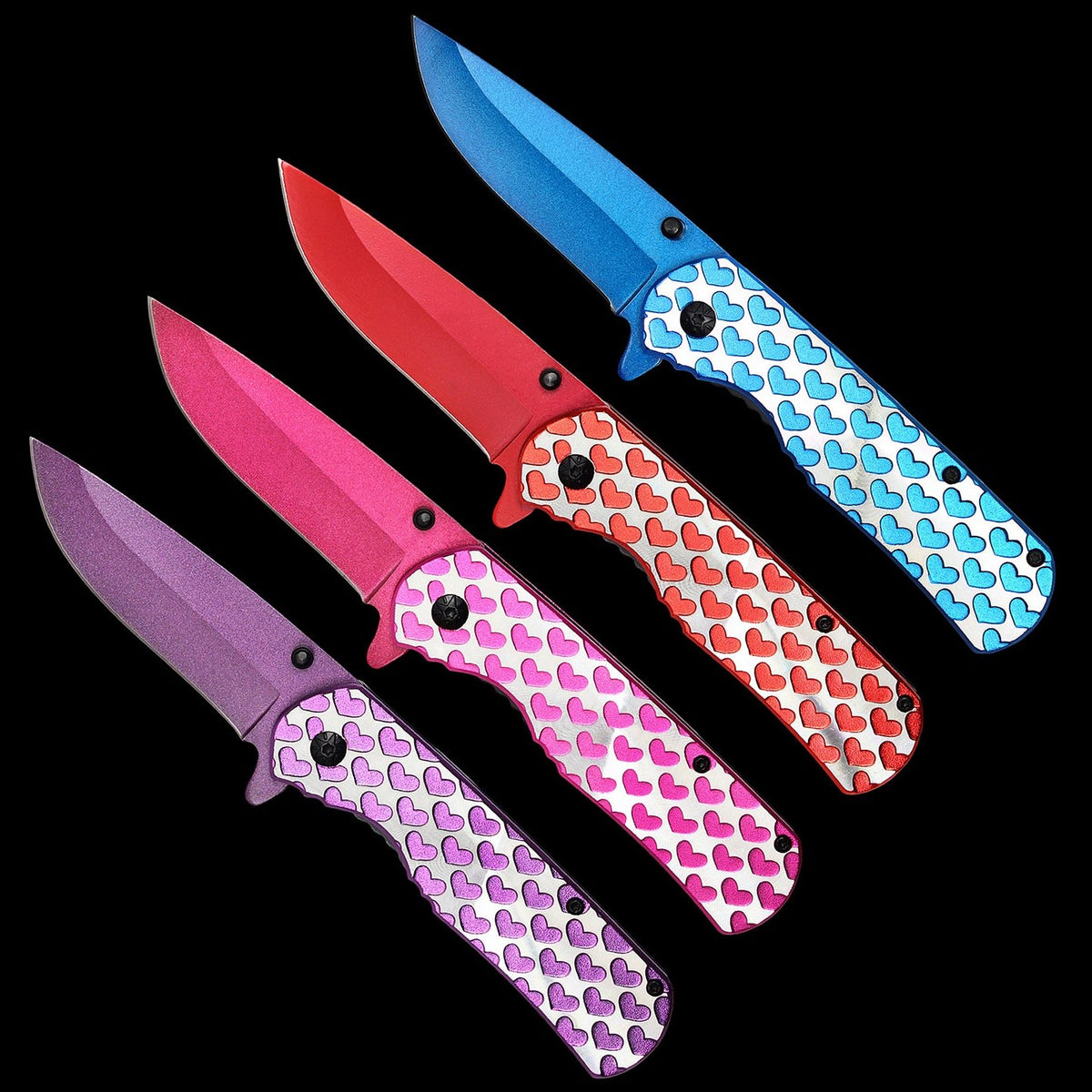 Hearts Spring Assisted Pocket Knife Set 4 Pack