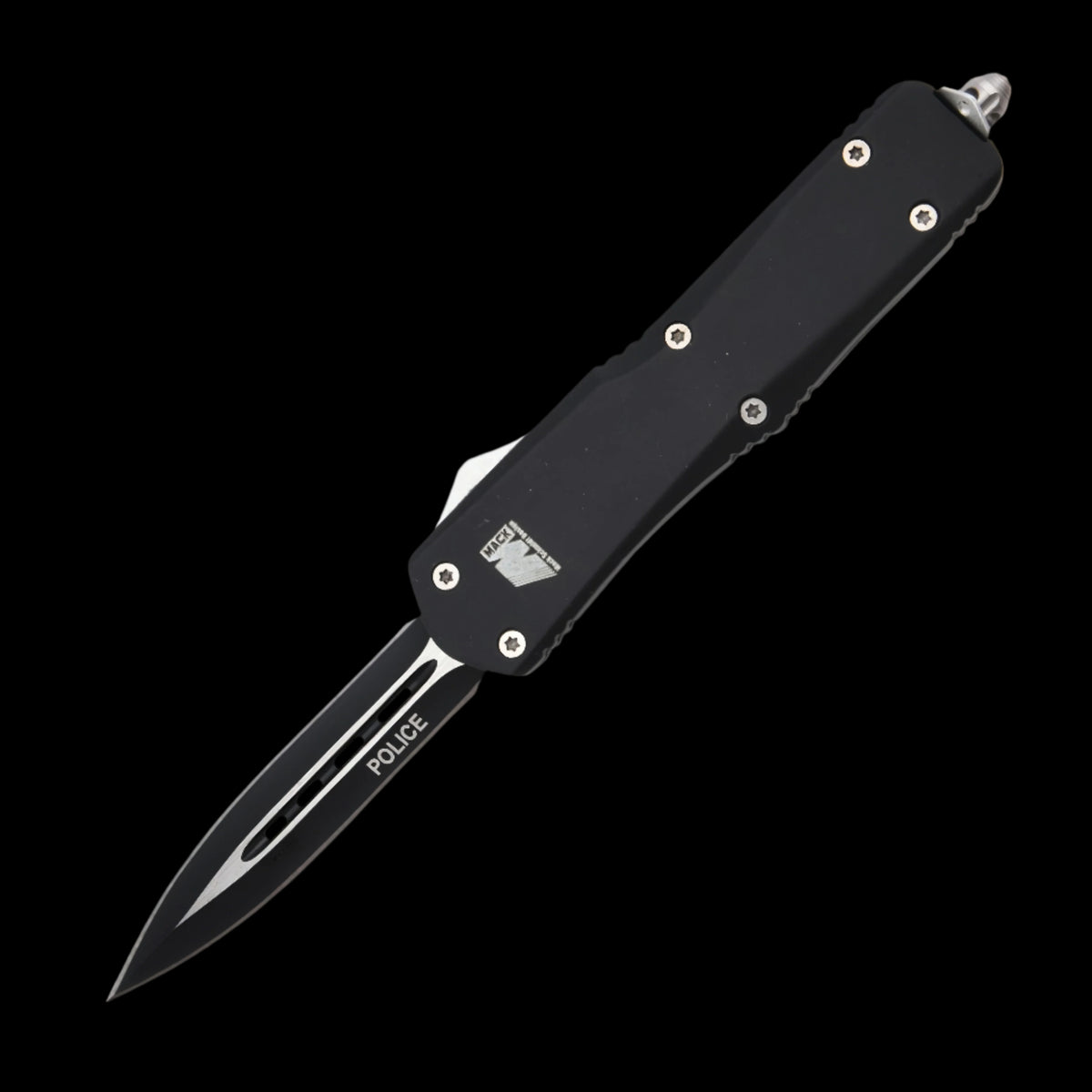 Police Black Spear Point Dual Action OTF Knife