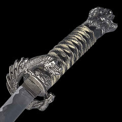 Black Highlander Dragon Collectible Display Katana Sword (dull blade)