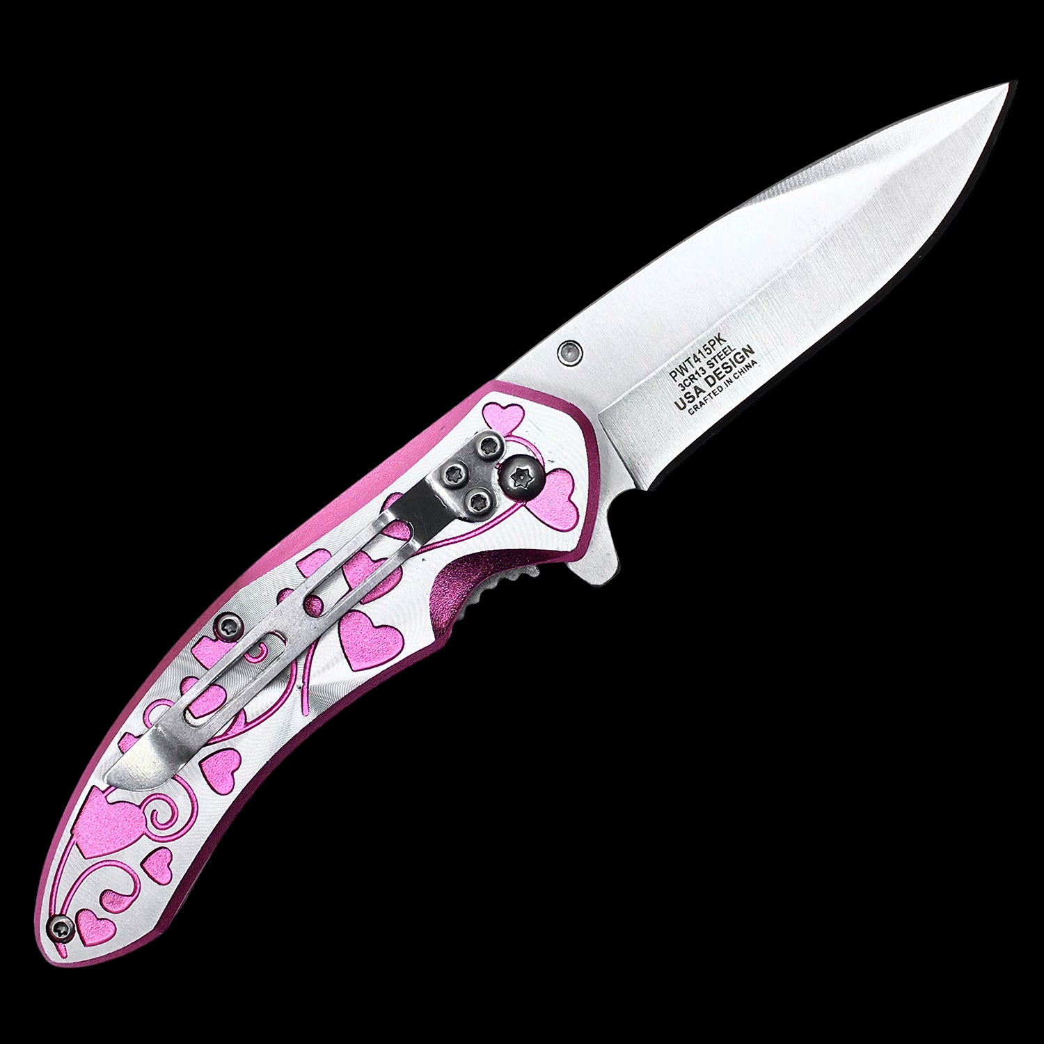 Floral Hearts Spring Assisted Pocket Knife Set 4 Pack