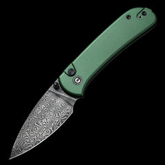 CIVIVI Qubit Damascus Blade Button Lock Pocket Knife Green Aluminum