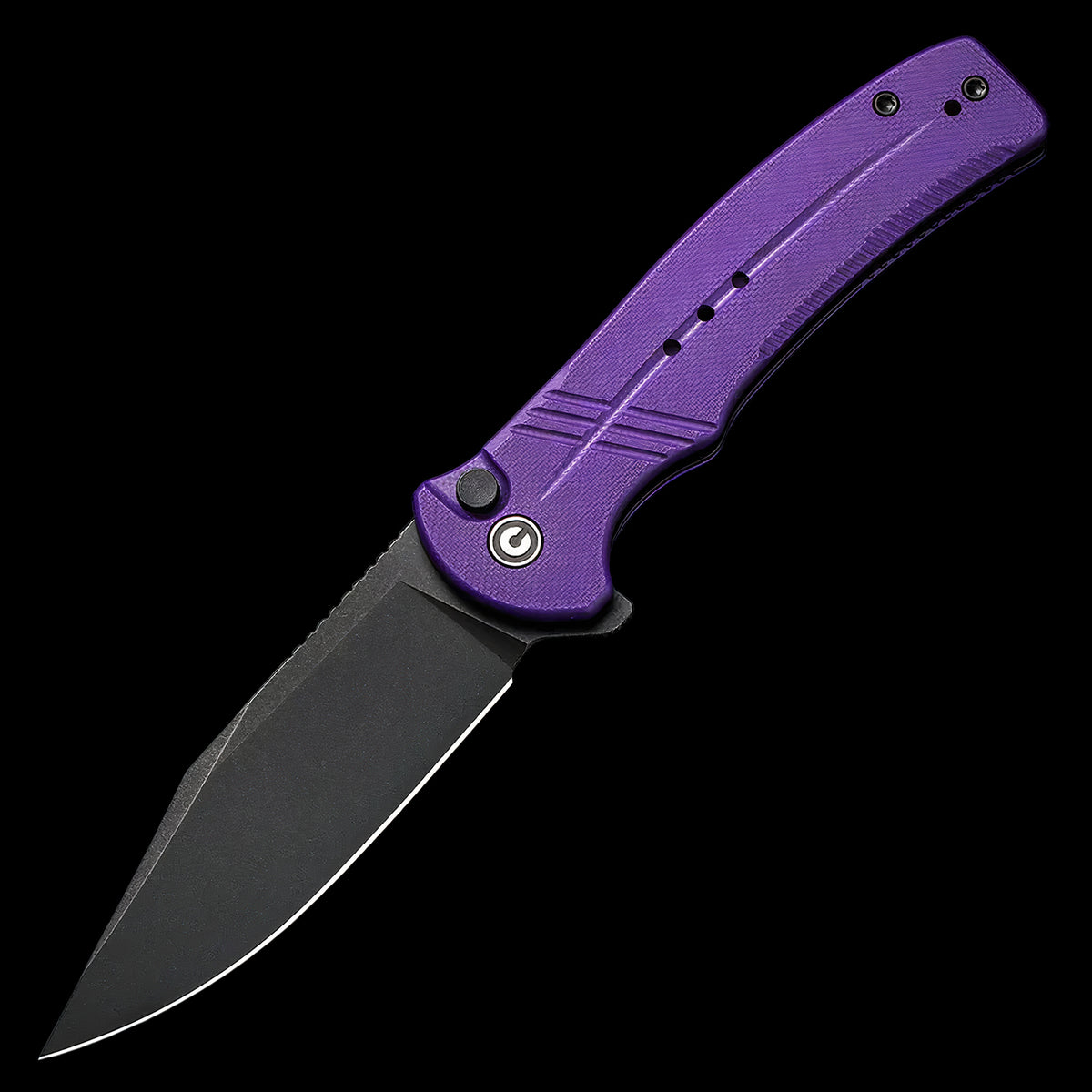 CIVIVI Cogent Black Stonewashed Button Lock Knife Purple G10