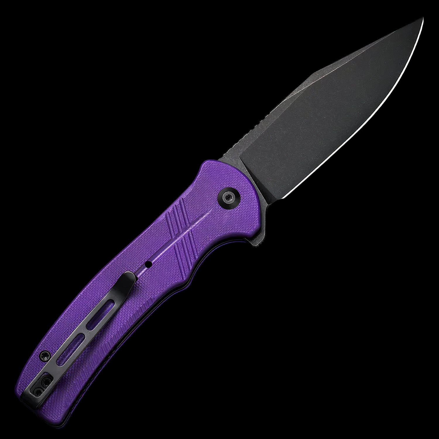 CIVIVI Cogent Black Stonewashed Button Lock Knife Purple G10