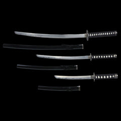 Black Collectible Display Triple Katana Sword Set with Stand (dull blade)