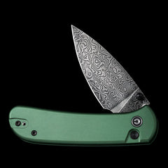 CIVIVI Qubit Damascus Blade Button Lock Pocket Knife Green Aluminum