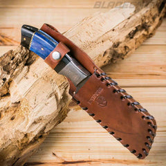 Damascus Fixed Blade Cleaver Blue Horn Handle