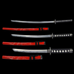 Red Dragon Collectible Display Triple Katana Sword Set with Stand (dull blade)