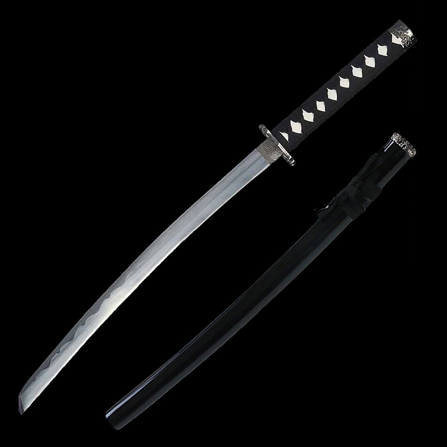 Black Collectible Display Triple Katana Sword Set with Stand (dull blade)