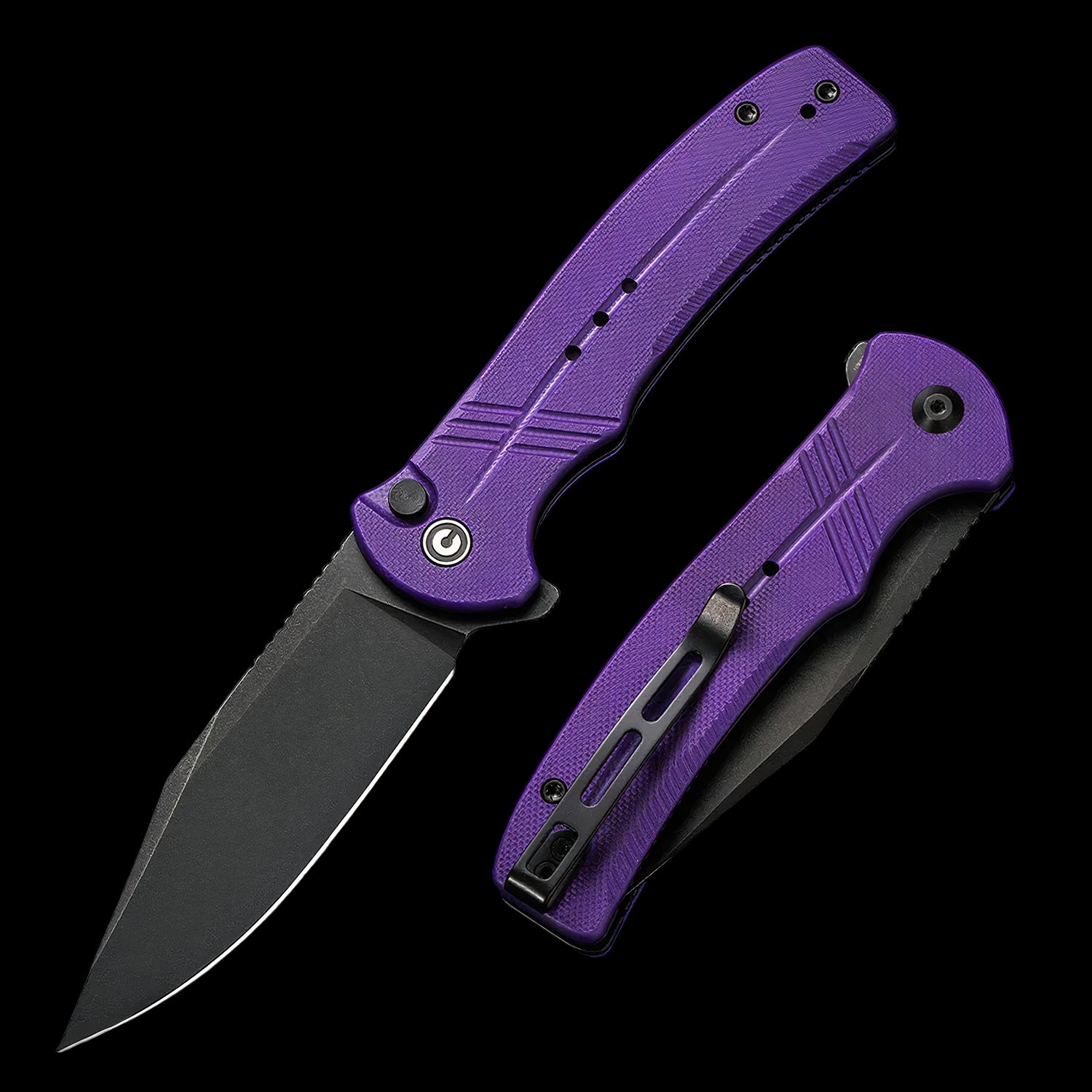 CIVIVI Cogent Black Stonewashed Button Lock Knife Purple G10