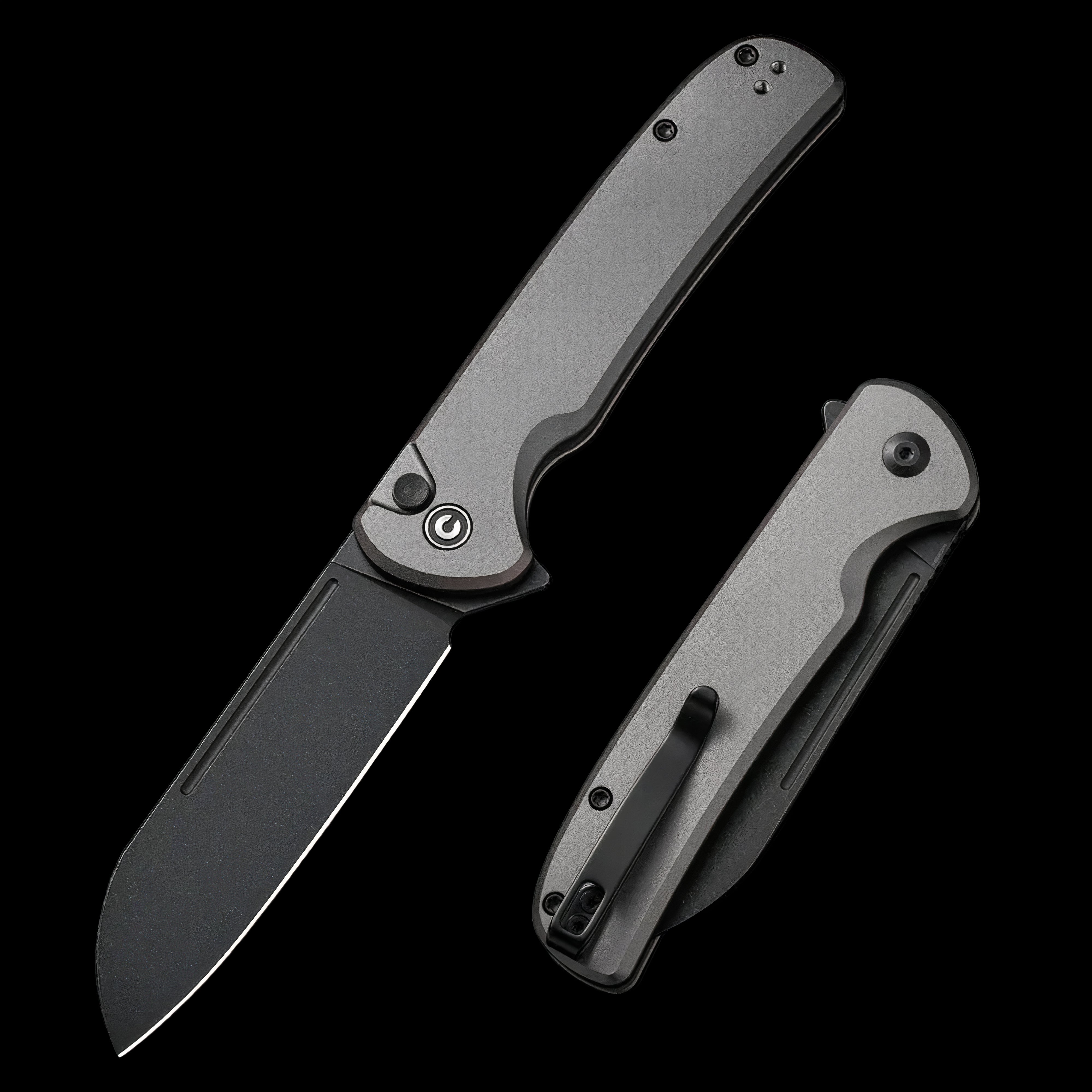 CIVIVI Chevalier II Black Stonewashed Button Lock Flipper Aluminum