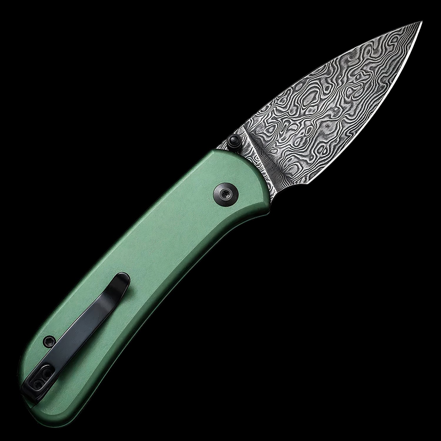 CIVIVI Qubit Damascus Blade Button Lock Pocket Knife Green Aluminum