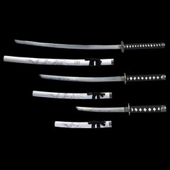 White Dragon Collectible Display Triple Katana Sword Set with Stand (dull blade)