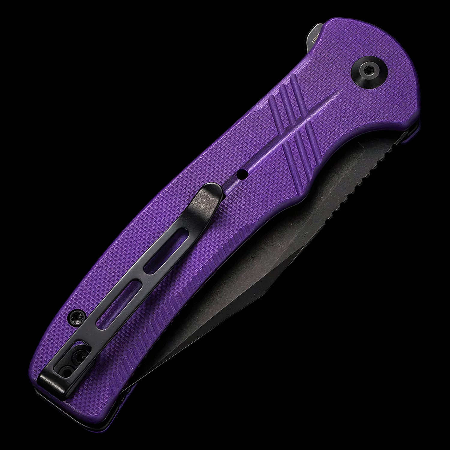 CIVIVI Cogent Black Stonewashed Button Lock Knife Purple G10