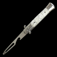 Automatic Stiletto Push Button Bottle Opener + Screwdriver Pearl White