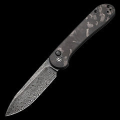 CIVIVI Elementum Damascus Steel Button Lock Pocket Knife Marble Carbon Fiber Handle