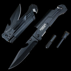 Multifunction Spring Assisted LED Pocket Knife Multitool Black