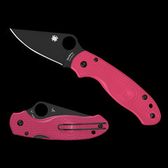 Spyderco Para 3 Lightweight Black Pocket Knife Pink FRN Handle