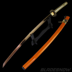 Kawashima Steel Gold Damascus Battle Ready Steel Katana Sword Handmade Orange R472