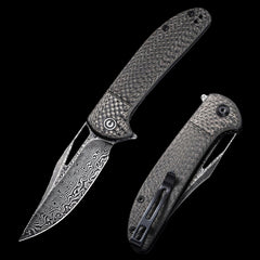 CIVIVI Ortis Damascus Blade Flipper Twill Carbon Fiber Handle