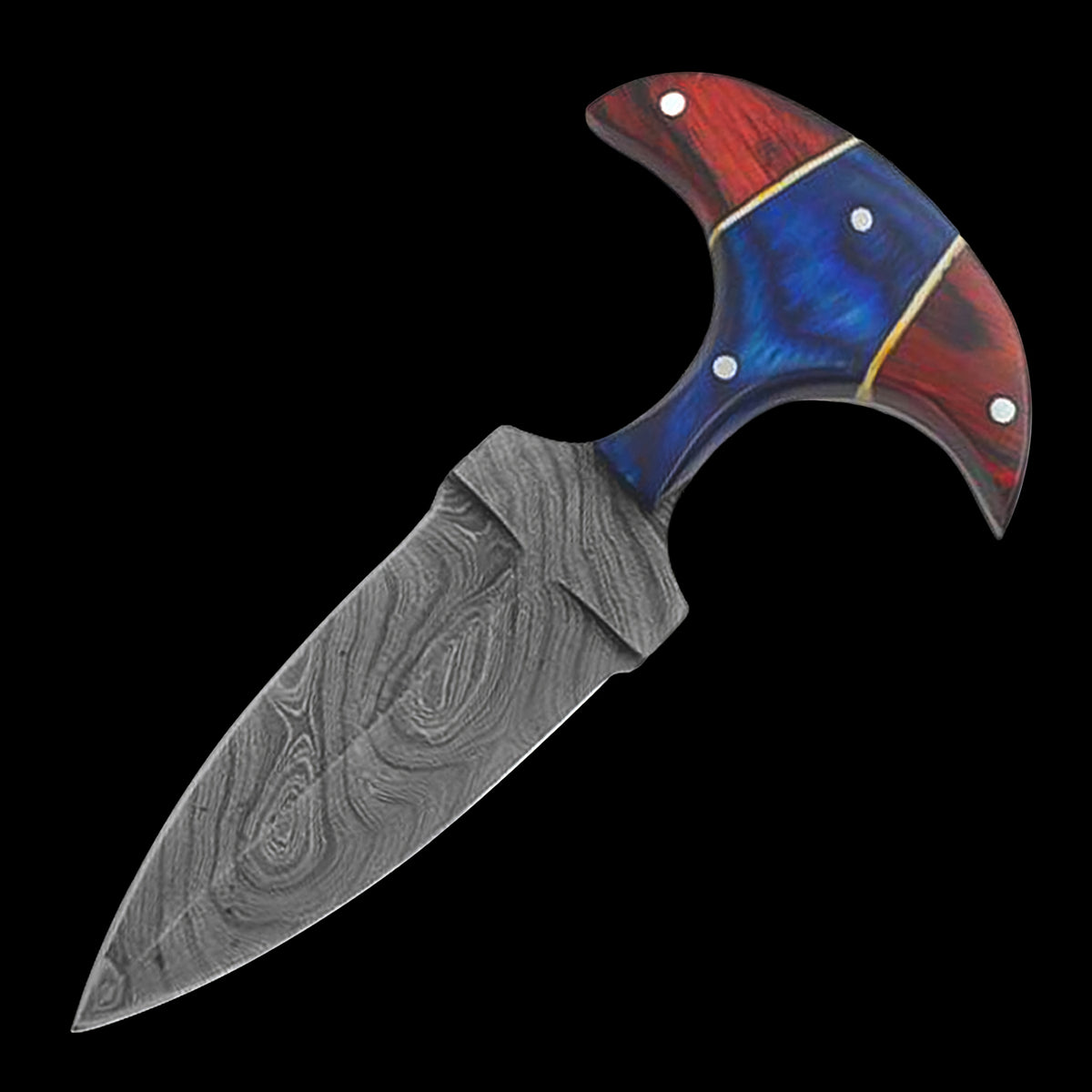 Damascus Steel (256 Layer) Push Dagger Wood Handle