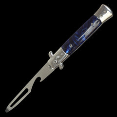 Automatic Stiletto Push Button Bottle Opener + Screwdriver Pearl Blue