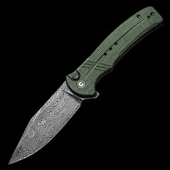 CIVIVI Cogent Damascus Steel Button Lock Flipper Green Micarta Handle