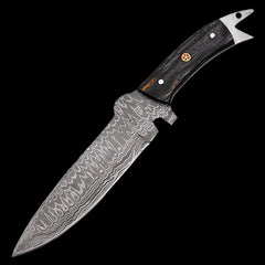 Damascus Steel (256 Layer) 12" Fixed Blade Knife Black Wood