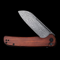 CIVIVI Chevalier Damascus Blade Button Lock Flipper Wood Handle