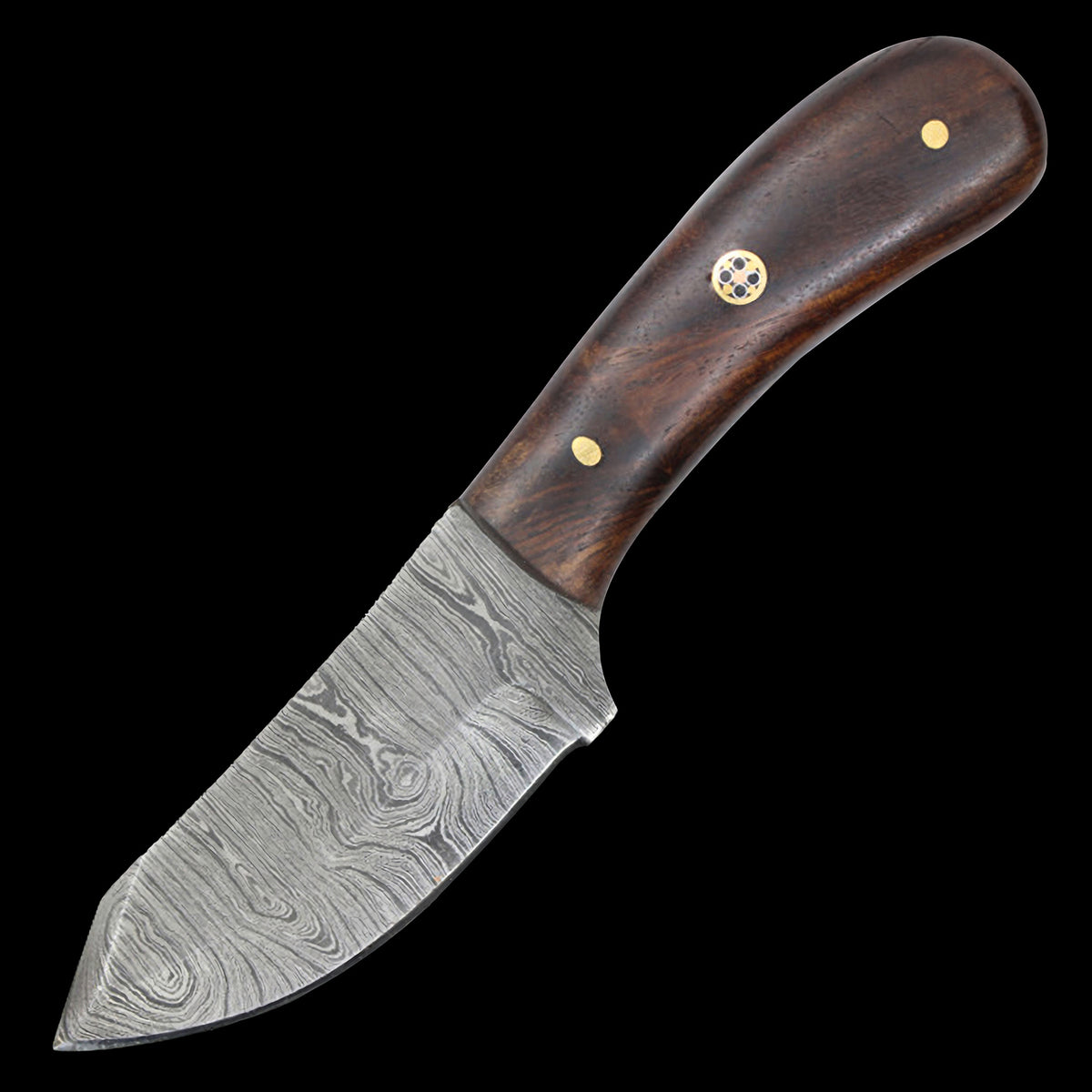 Old Ram Damascus Steel (256-Layer) 6.25" Fixed Blade Hunting Knife Dark Wood Handle