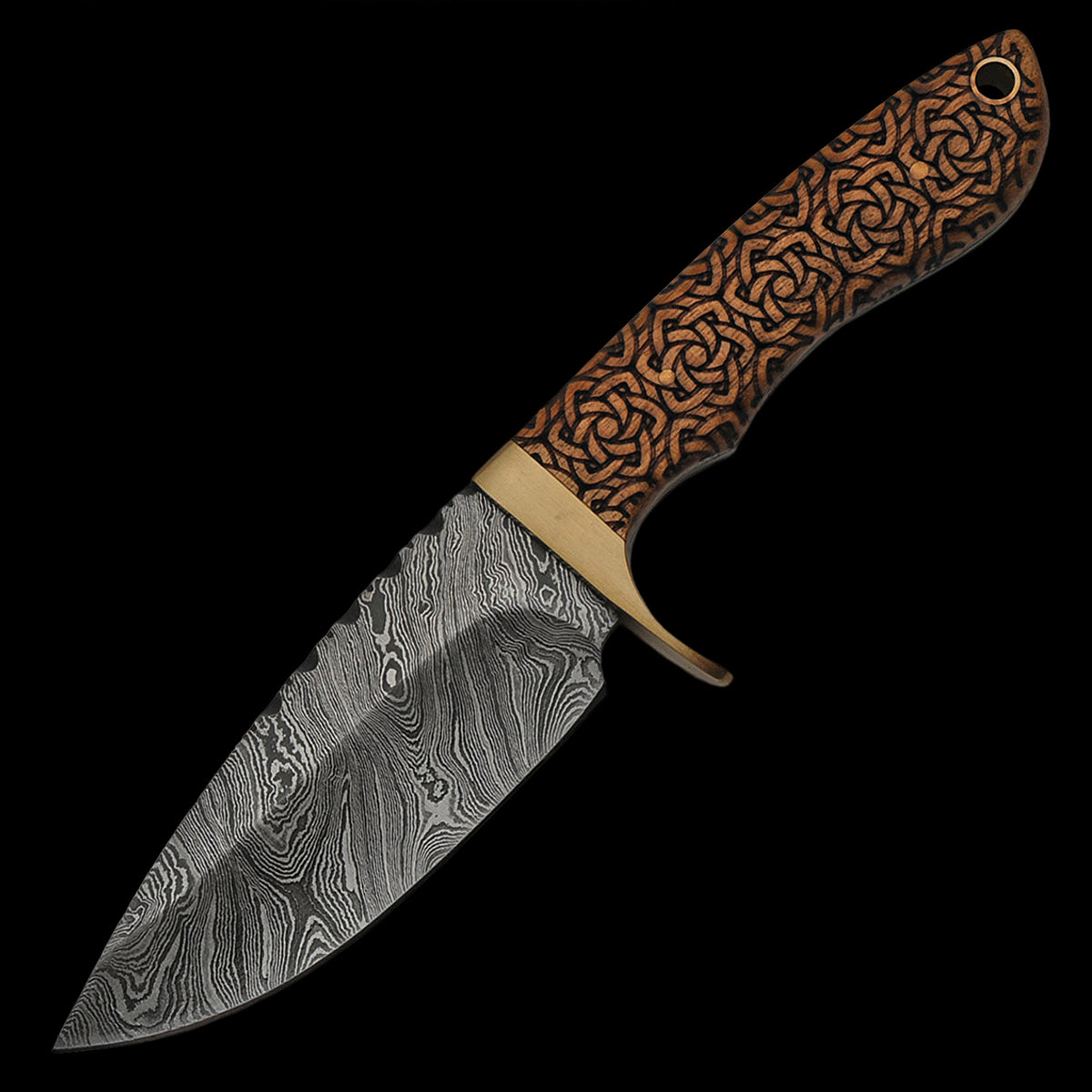 Old Ram 9" Damascus Steel (256 Layer) Hunting Knife Celtic Knot-work Wood Handle