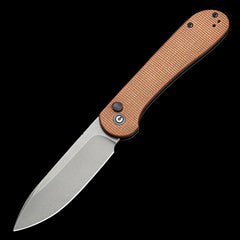 CIVIVI Elementum Gray Stonewashed Button Lock Flipper Brown Micarta Handle