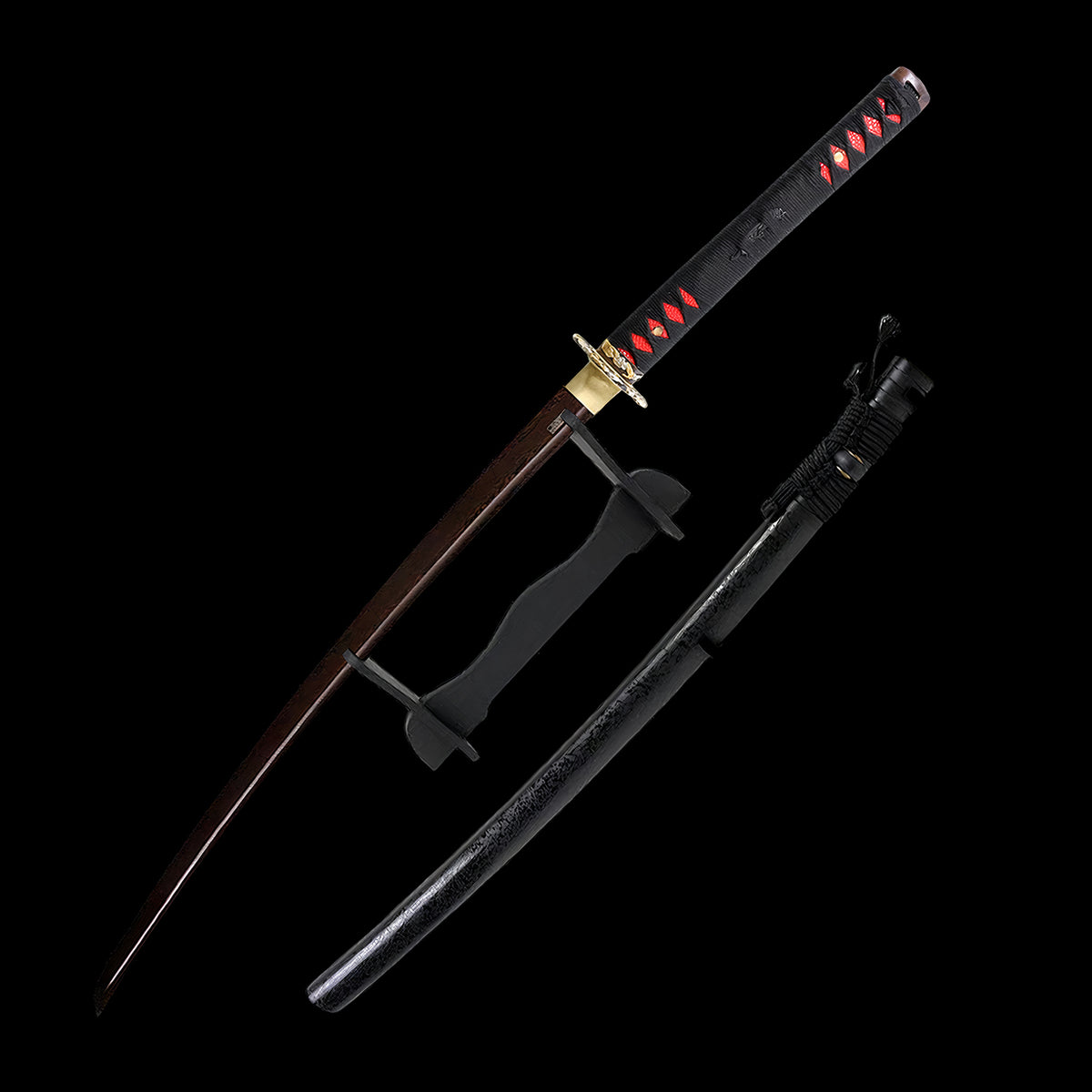 Kawashima Steel Red Damascus Katana Sword Battle Ready Handmade Black R476