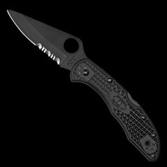 Spyderco Delica 4 Combo Edge Black VG10 Pocket Knife Black FRN Handle