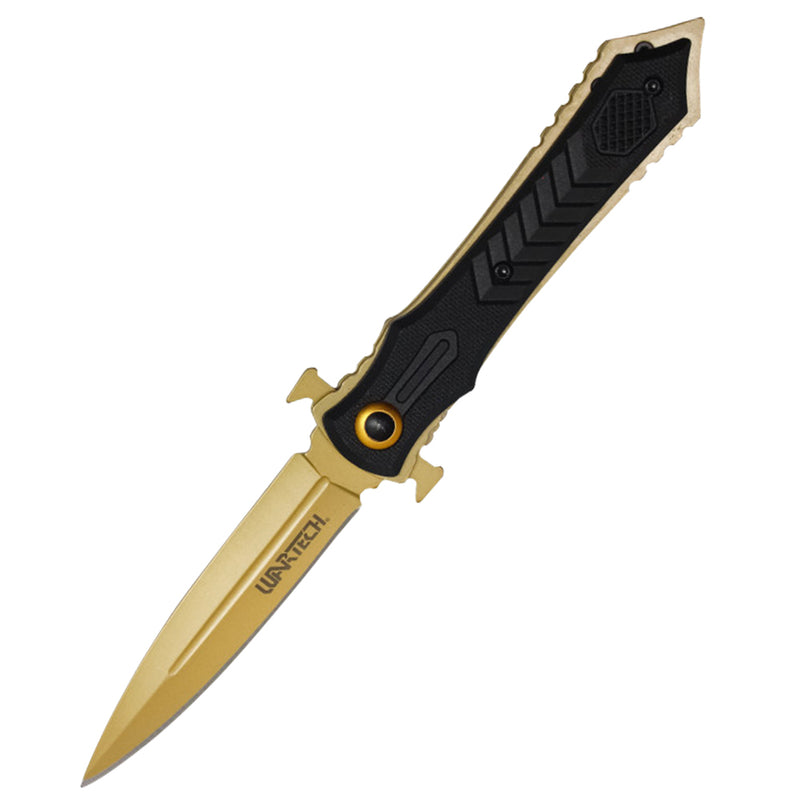 8" Spring Assisted Stiletto Pocket Knife - Gold