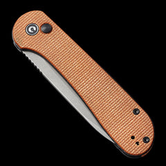 CIVIVI Elementum Gray Stonewashed Button Lock Flipper Brown Micarta Handle