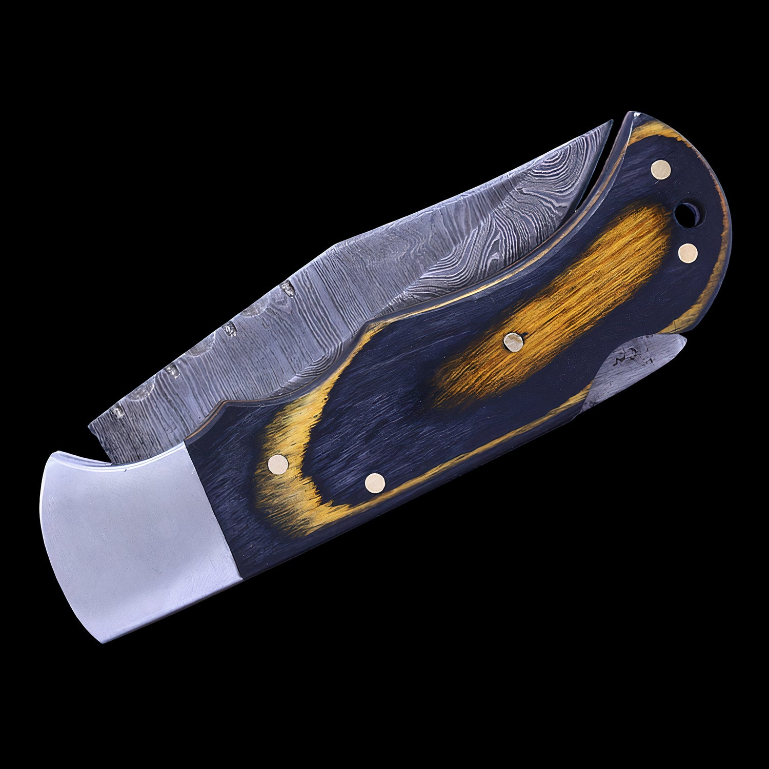 Damascus Steel Folding Pocket Knife Ashwood Handle