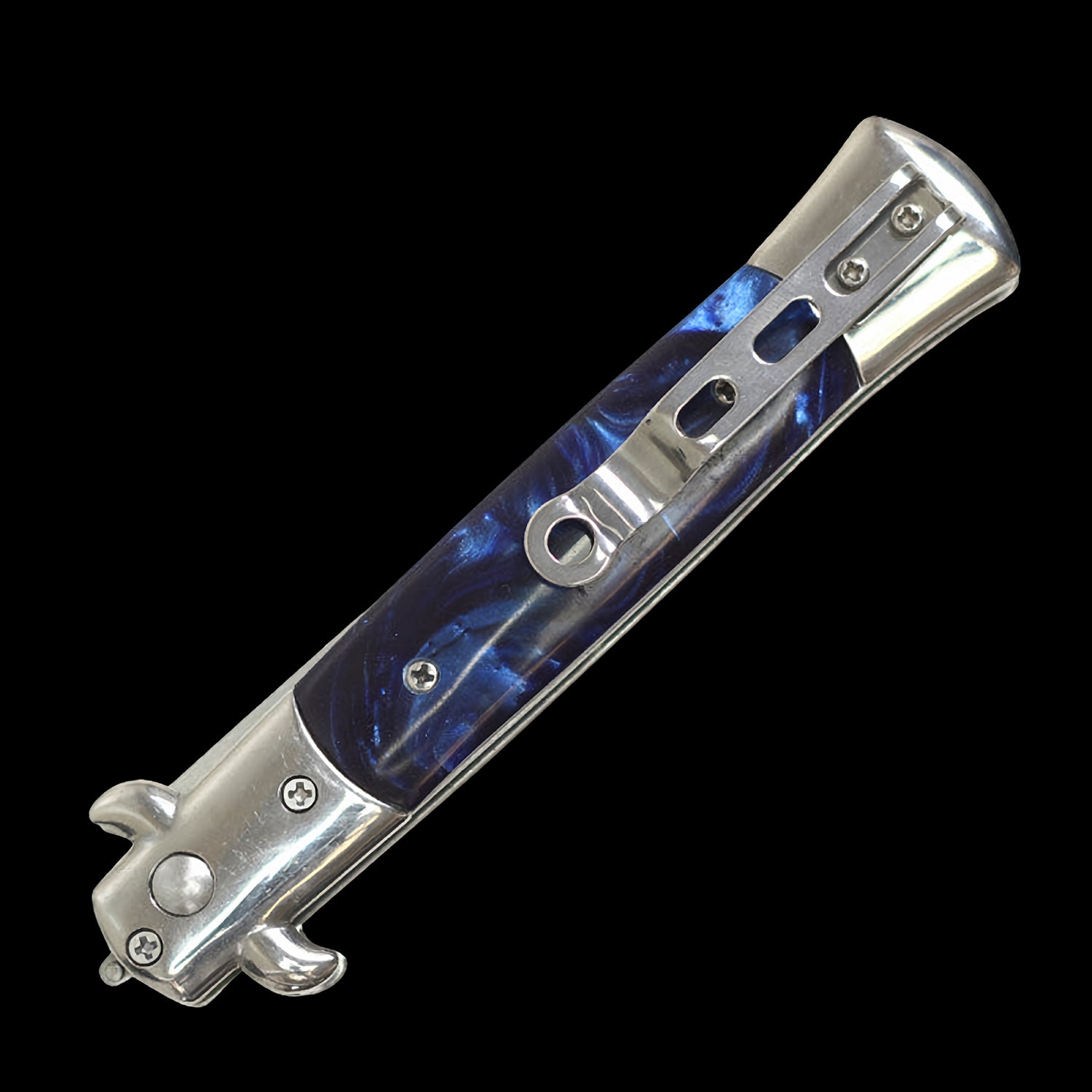 Automatic Stiletto Push Button Bottle Opener + Screwdriver Pearl Blue