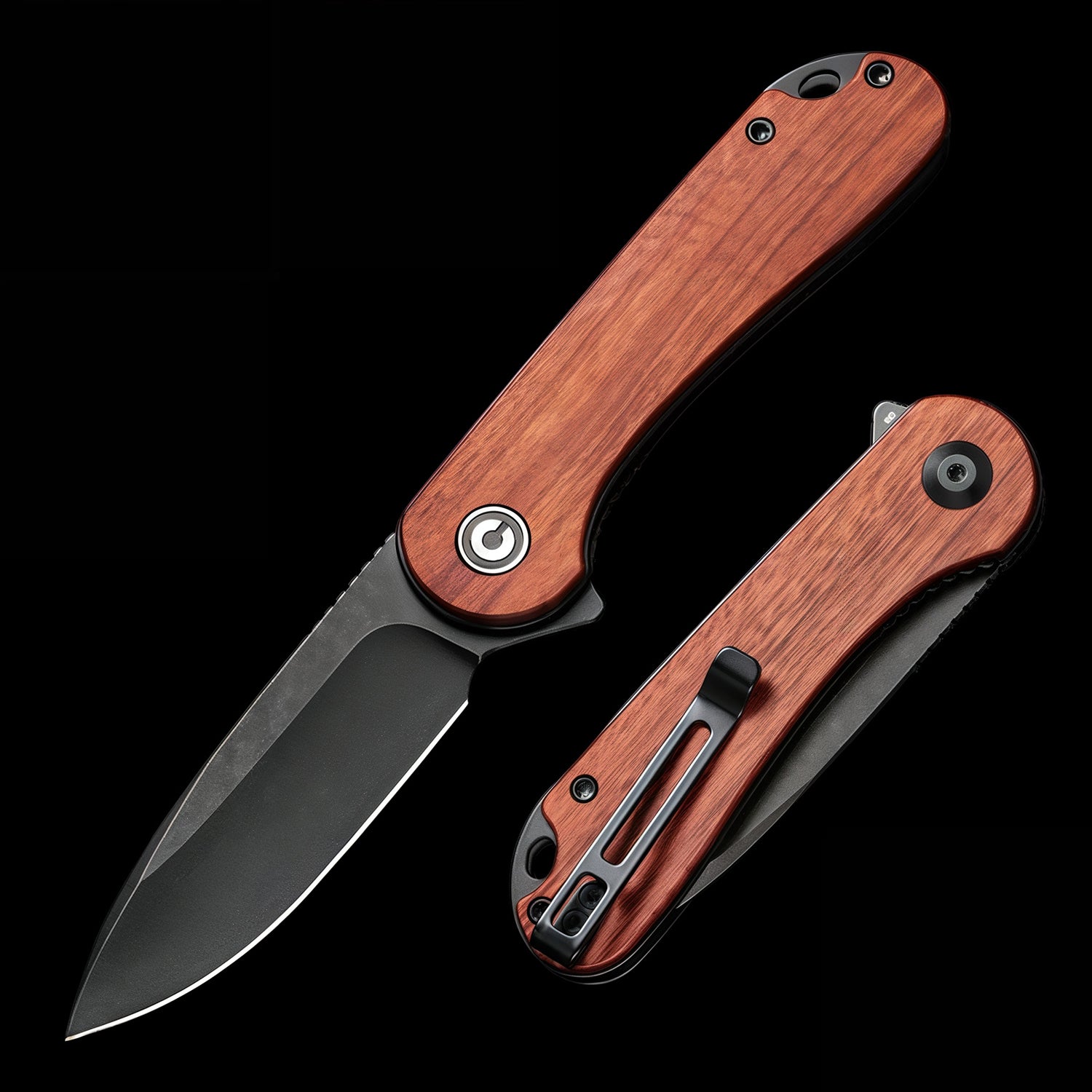 CIVIVI Elementum Black Stonewashed Flipper Cuibourtia Wood Handle