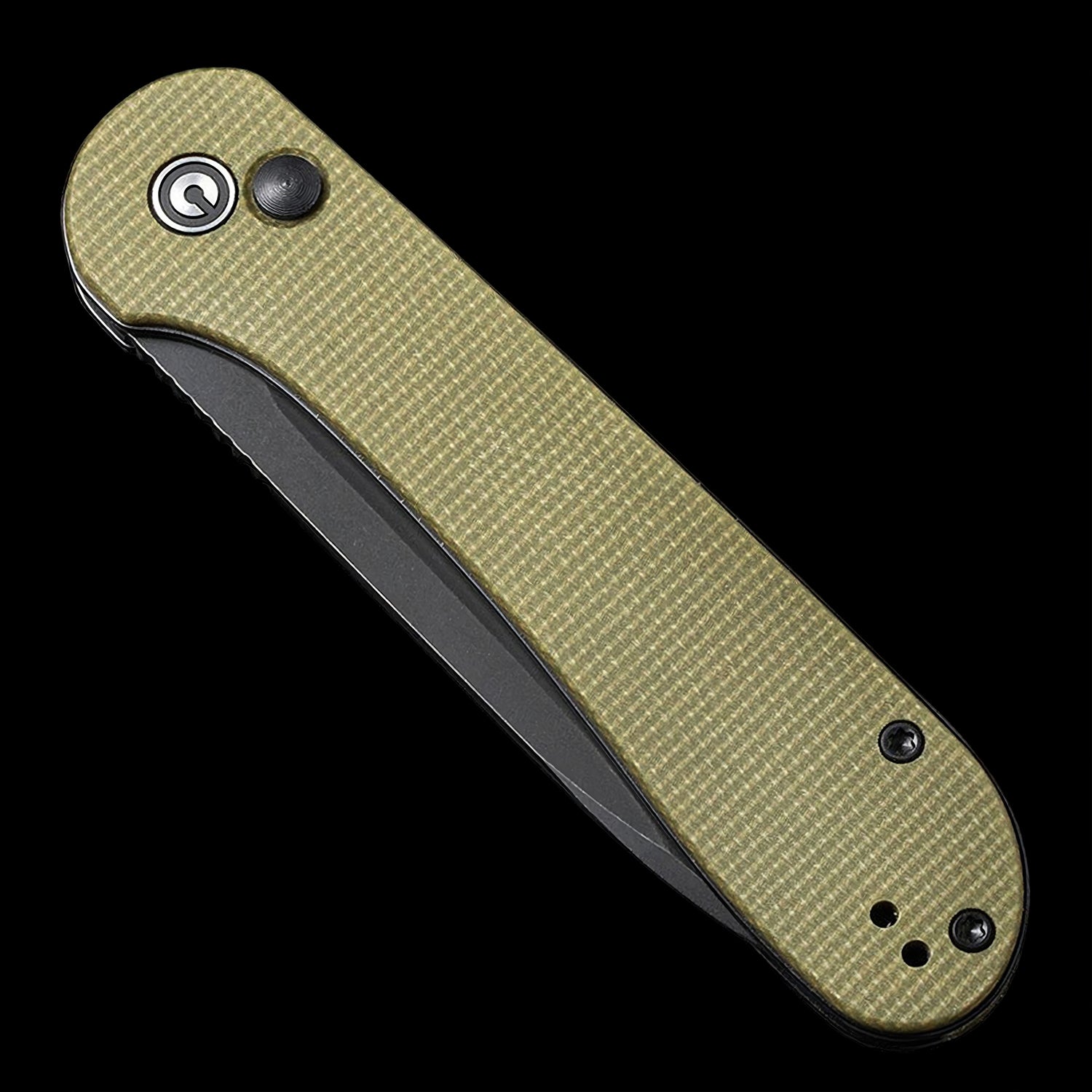 CIVIVI Elementum Black Stonewashed Button Lock Flipper Olive Micarta Handle