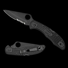 Spyderco Delica 4 Combo Edge Black VG10 Pocket Knife Black FRN Handle