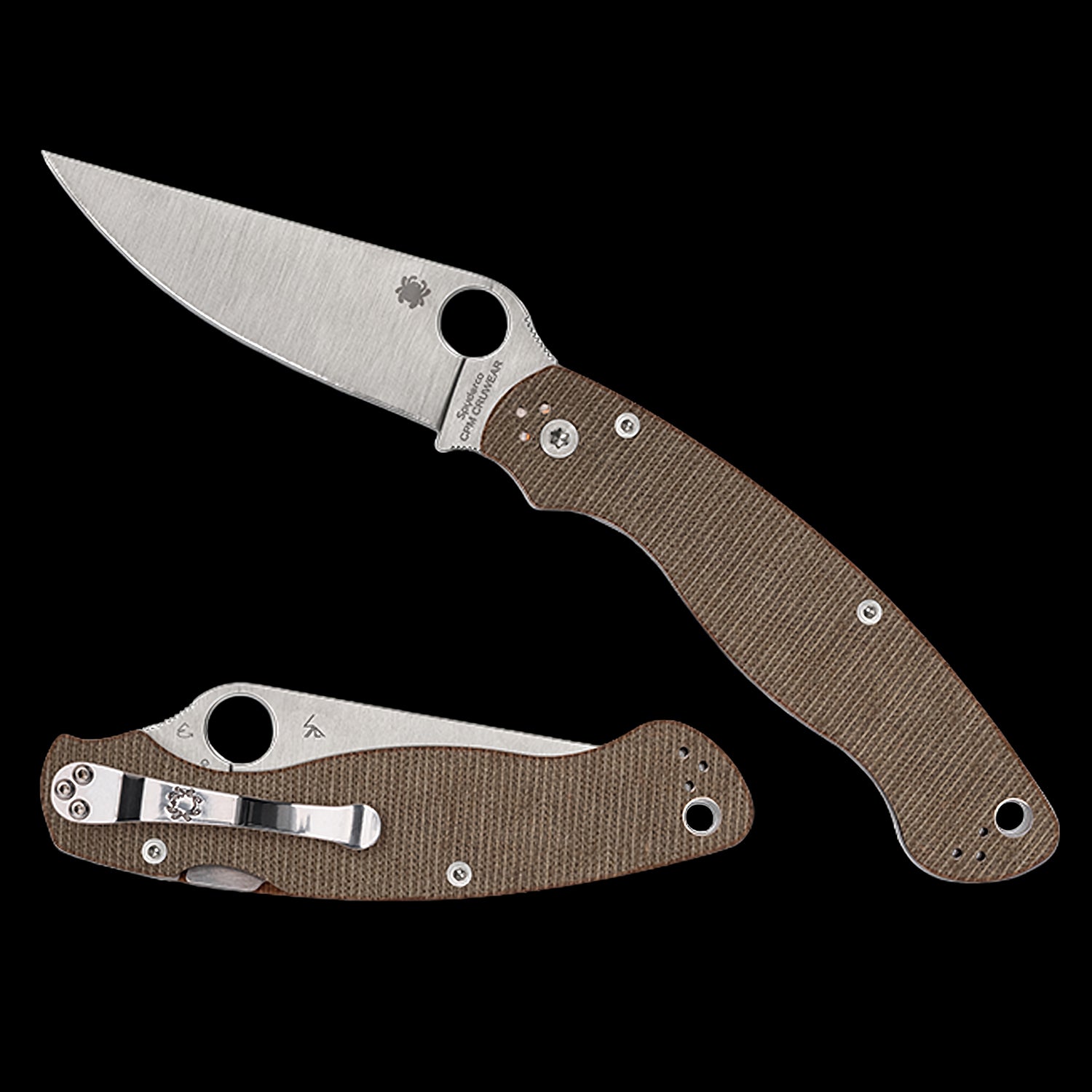 Spyderco Military 2 CRU-WEAR Pocket Knife Brown Canvas Micarta Handle