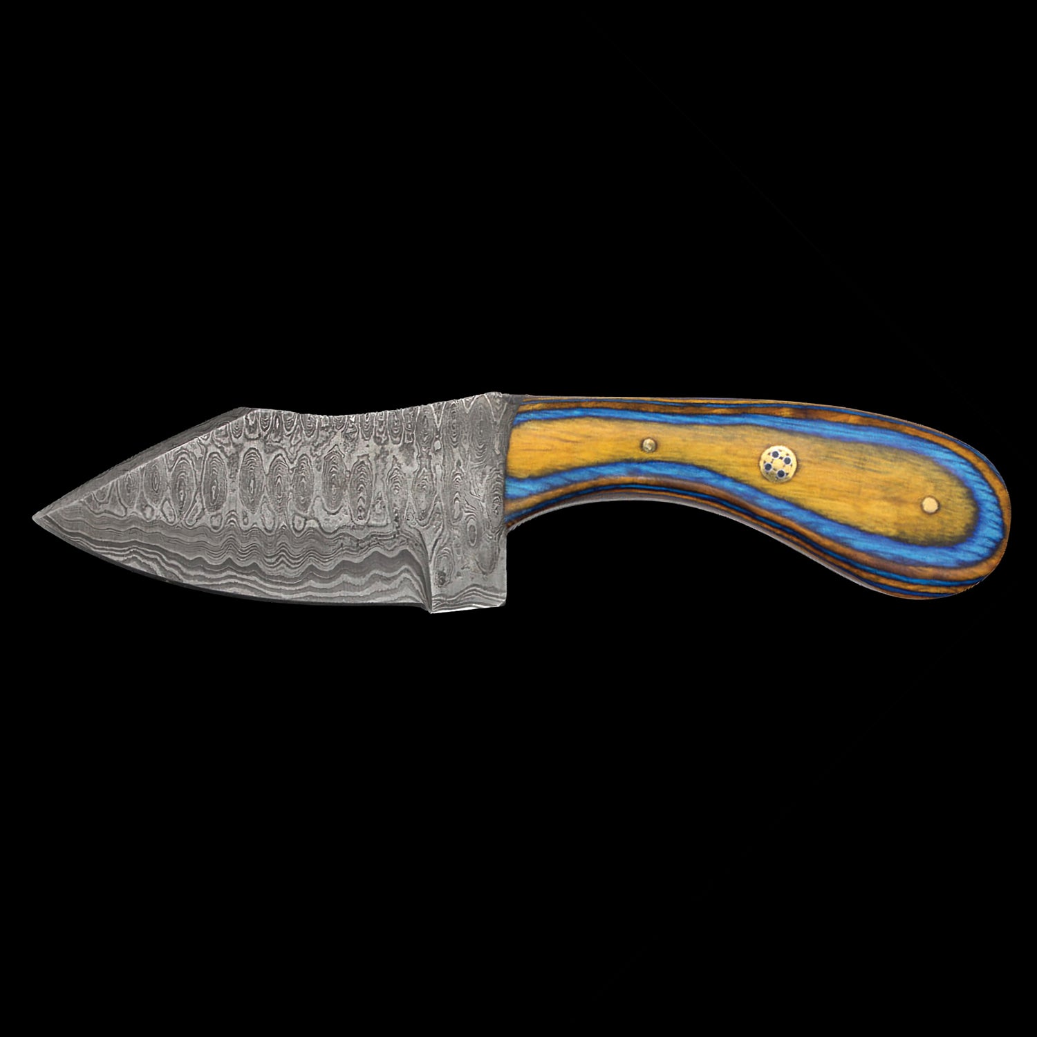 Old Ram Damascus Steel (144-Layer) 7" Fixed Blade Hunting Knife Orange & Blue Wood Handle