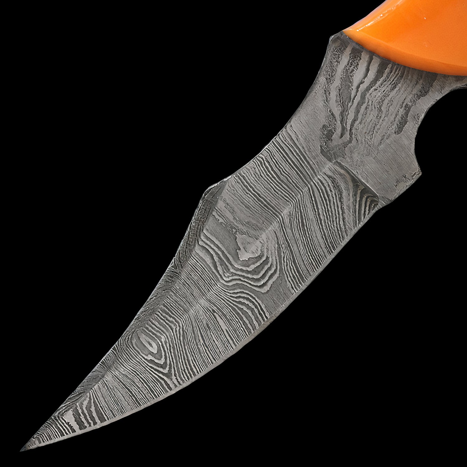 Damascus Steel 6.6" Fixed Blade Knife Resin Handle Orange