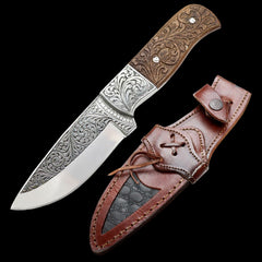 Custom Hand Engraved D2 Steel Hunting Knife Rose Wood Handle