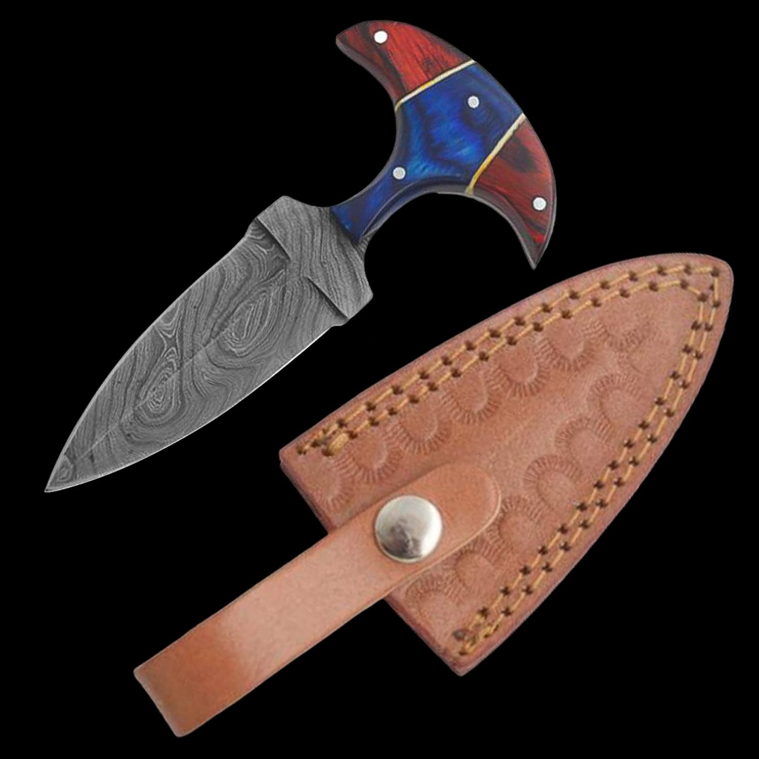 Damascus Steel (256 Layer) Push Dagger Wood Handle