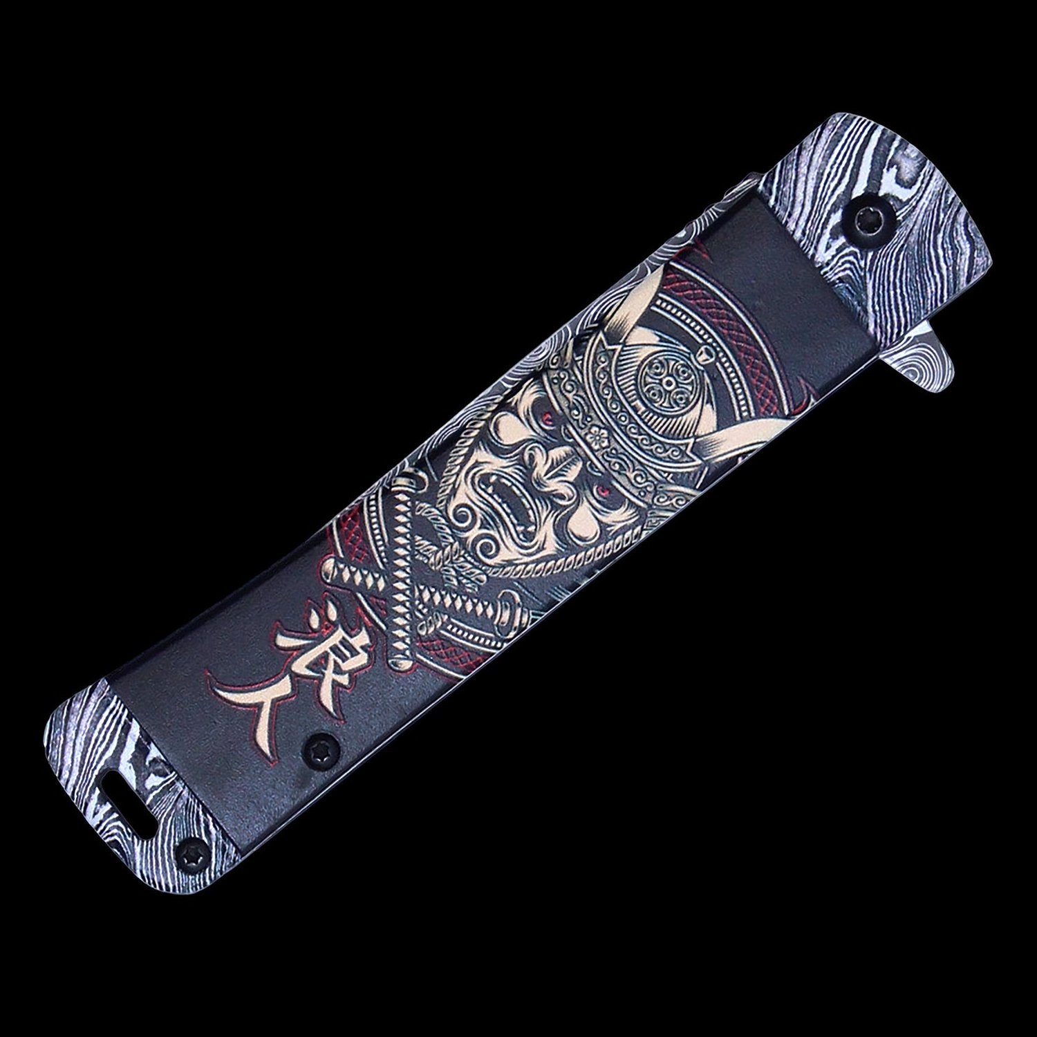 Samurai Spring Assist Pocket Knife - Damascus Etch