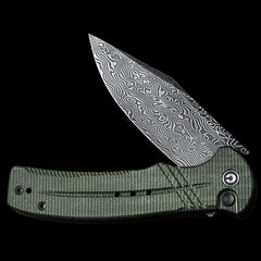 CIVIVI Cogent Damascus Steel Button Lock Flipper Green Micarta Handle